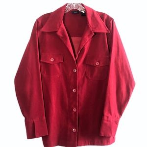 Bill Blass red button down collared red over shirt with front pocket
